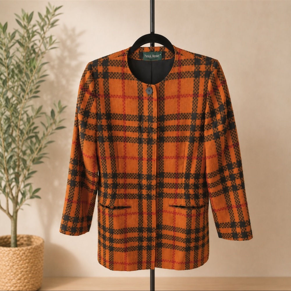 Harve Benard Orange Plaid Statement Blazer Jacket | Size 6